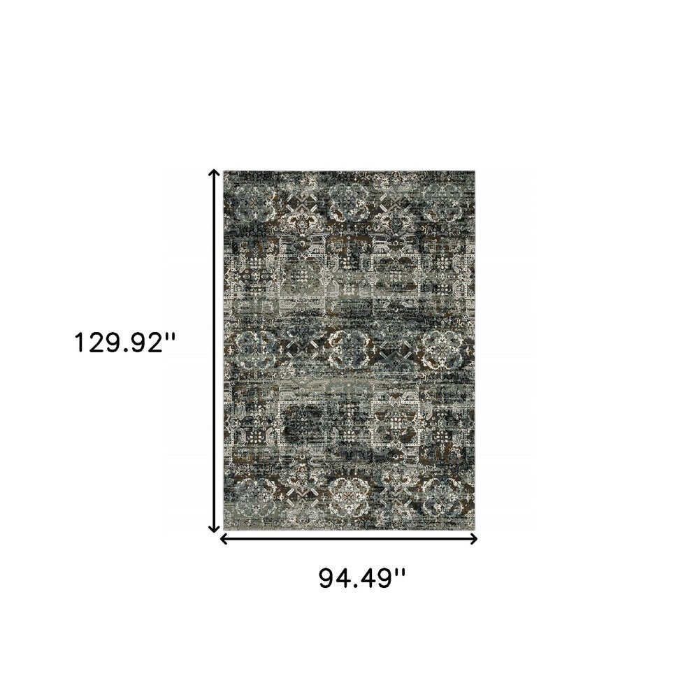 8' X 11' Charcoal Gray And White Oriental Distressed Area Rug