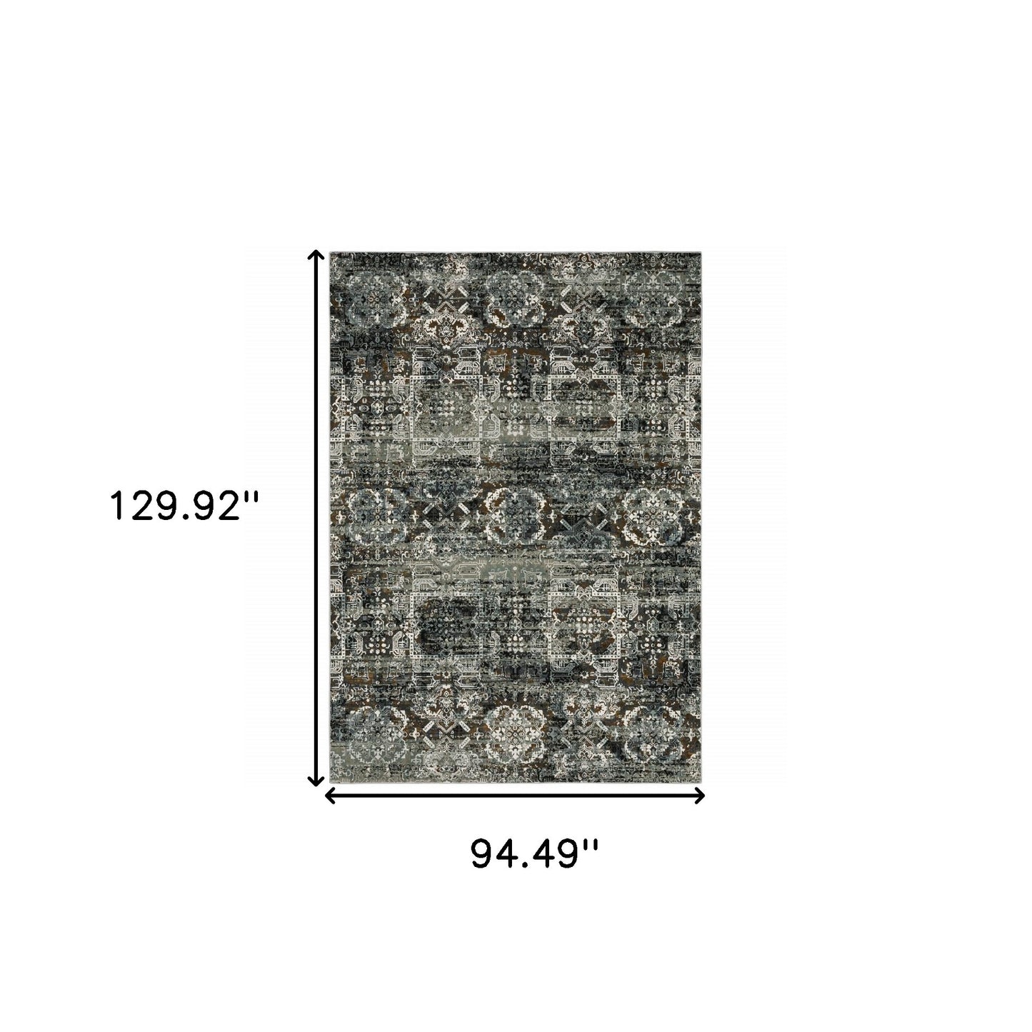 8' X 11' Ivory Charcoal Grey Blue Rust Gold And Brown Oriental Power Loom Stain Resistant Area Rug