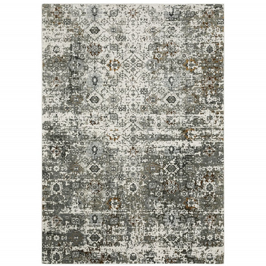4' X 6' Ivory And Gray Oriental Distressed Area Rug