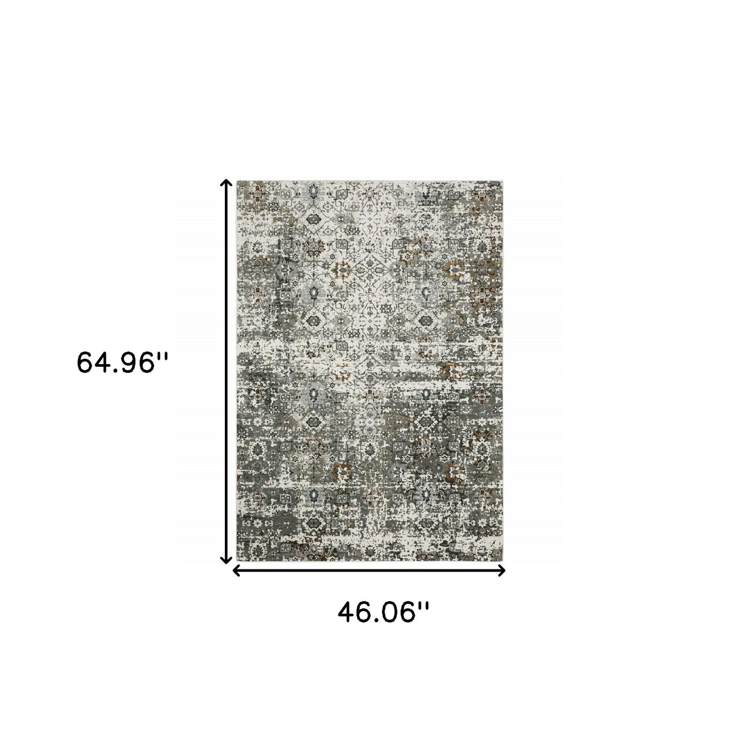 4' X 6' Ivory Grey Charcoal Rust Gold And Brown Oriental Power Loom Stain Resistant Area Rug