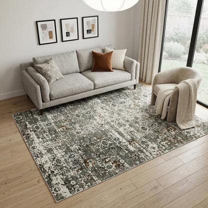 5' X 8' Gray and Ivory Oriental Power Loom Area Rug
