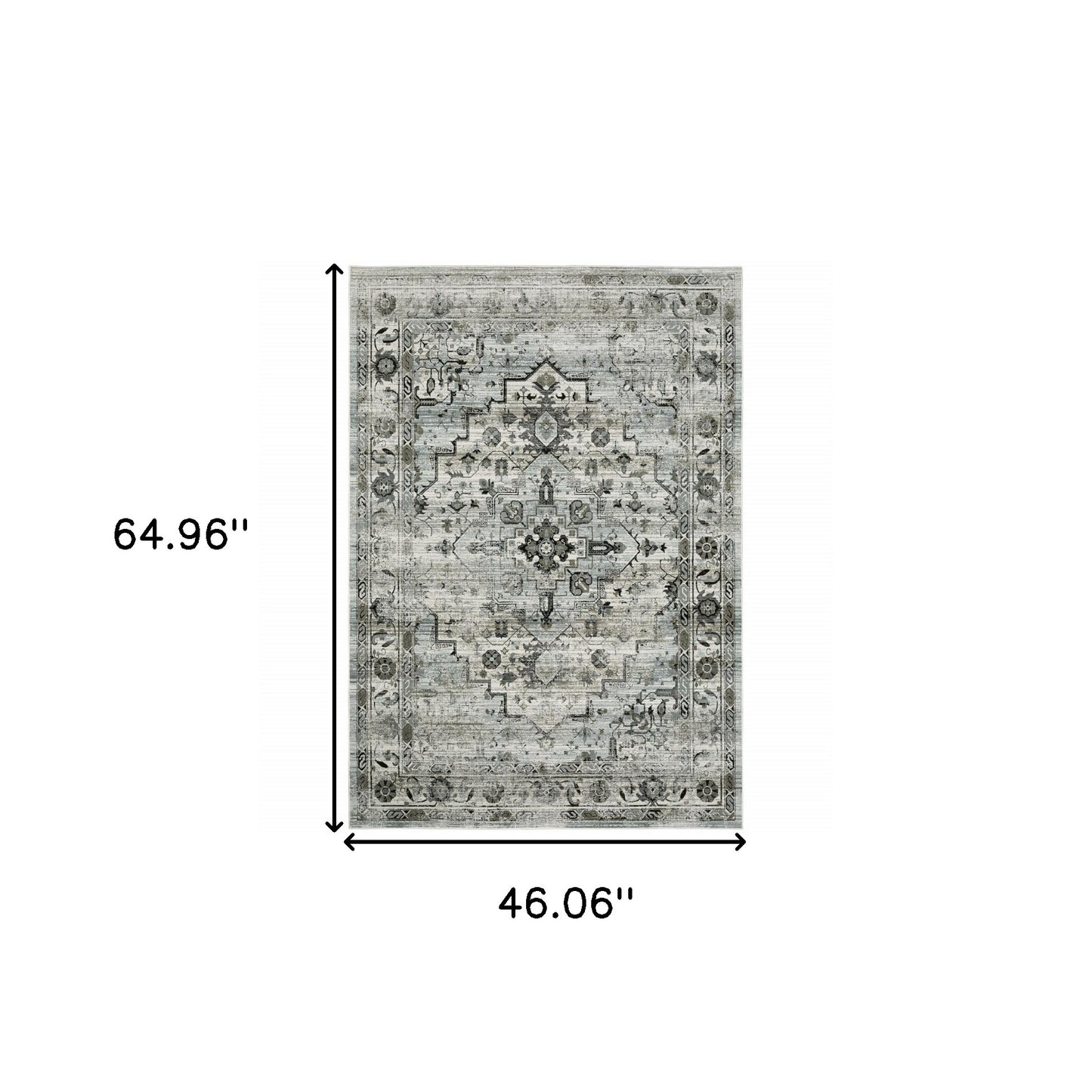 4' X 6' Ivory Grey Charcoal Blue And Taupe Oriental Power Loom Stain Resistant Area Rug