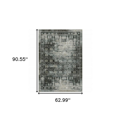 5' X 8' Charcoal And Gray Oriental Distressed Area Rug