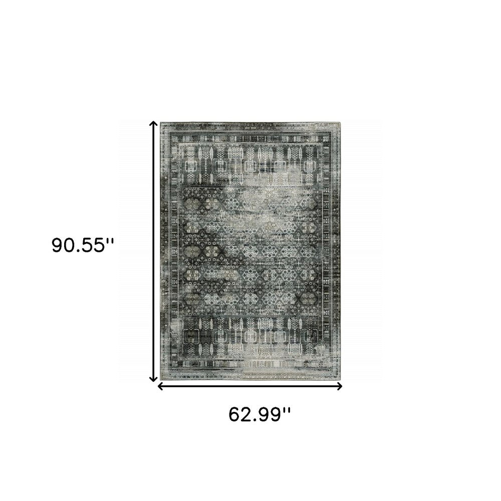 5' X 8' Charcoal And Gray Oriental Distressed Area Rug
