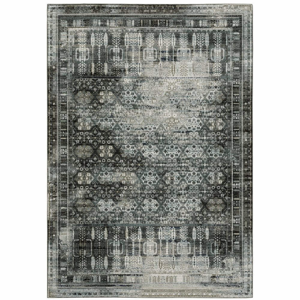 8' X 11' Charcoal And Gray Oriental Distressed Area Rug