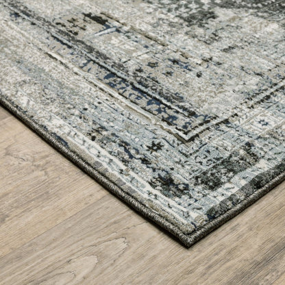 8' X 11' Charcoal And Gray Oriental Distressed Area Rug