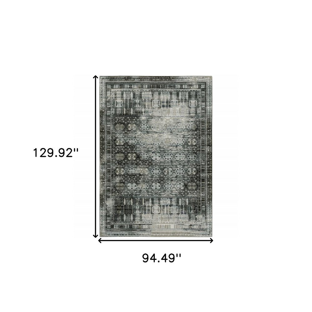 8' X 11' Charcoal And Gray Oriental Distressed Area Rug