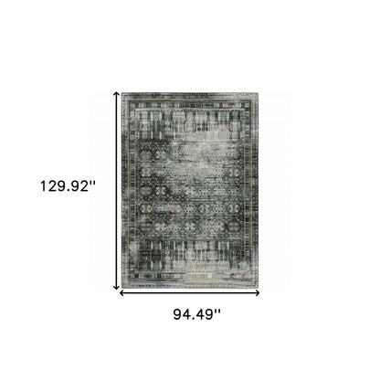 8' X 11' Charcoal And Gray Oriental Distressed Area Rug