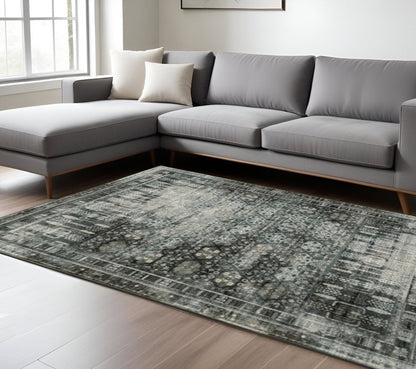 10' X 13' Gray And Ivory Oriental Power Loom Area Rug