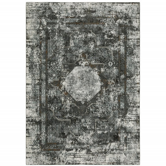 7' X 10' Charcoal And Gray Oriental Distressed Area Rug