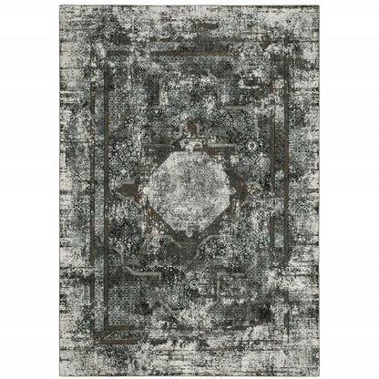 7' X 10' Charcoal And Gray Oriental Distressed Area Rug