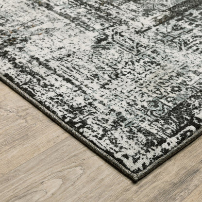 8' X 11' Charcoal And Gray Oriental Distressed Area Rug