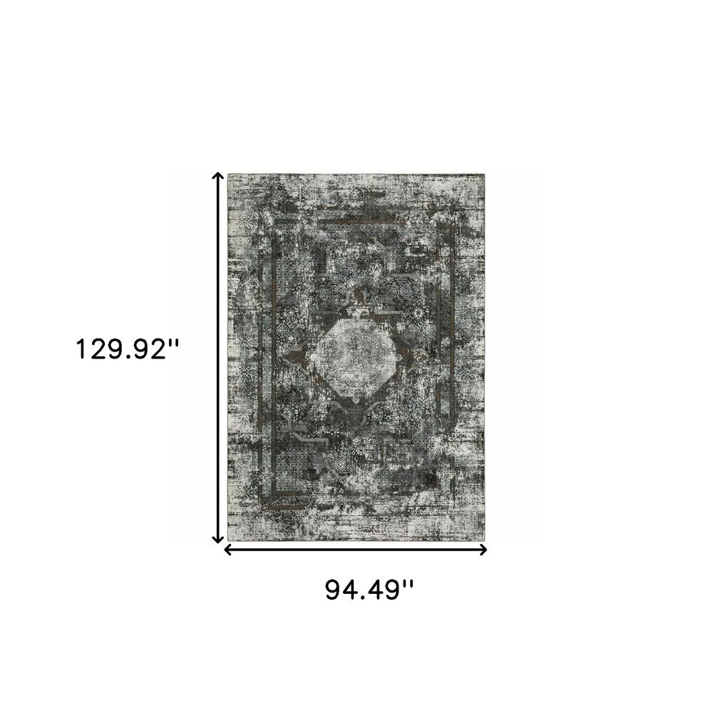 8' X 11' charcoal and gray oriental distressed area rug