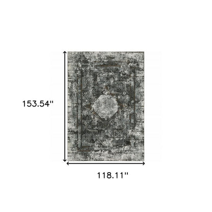 10' X 13' oriental power loom stain-resistant area rug in charcoal, rust, grey, blue, ivory and brown
