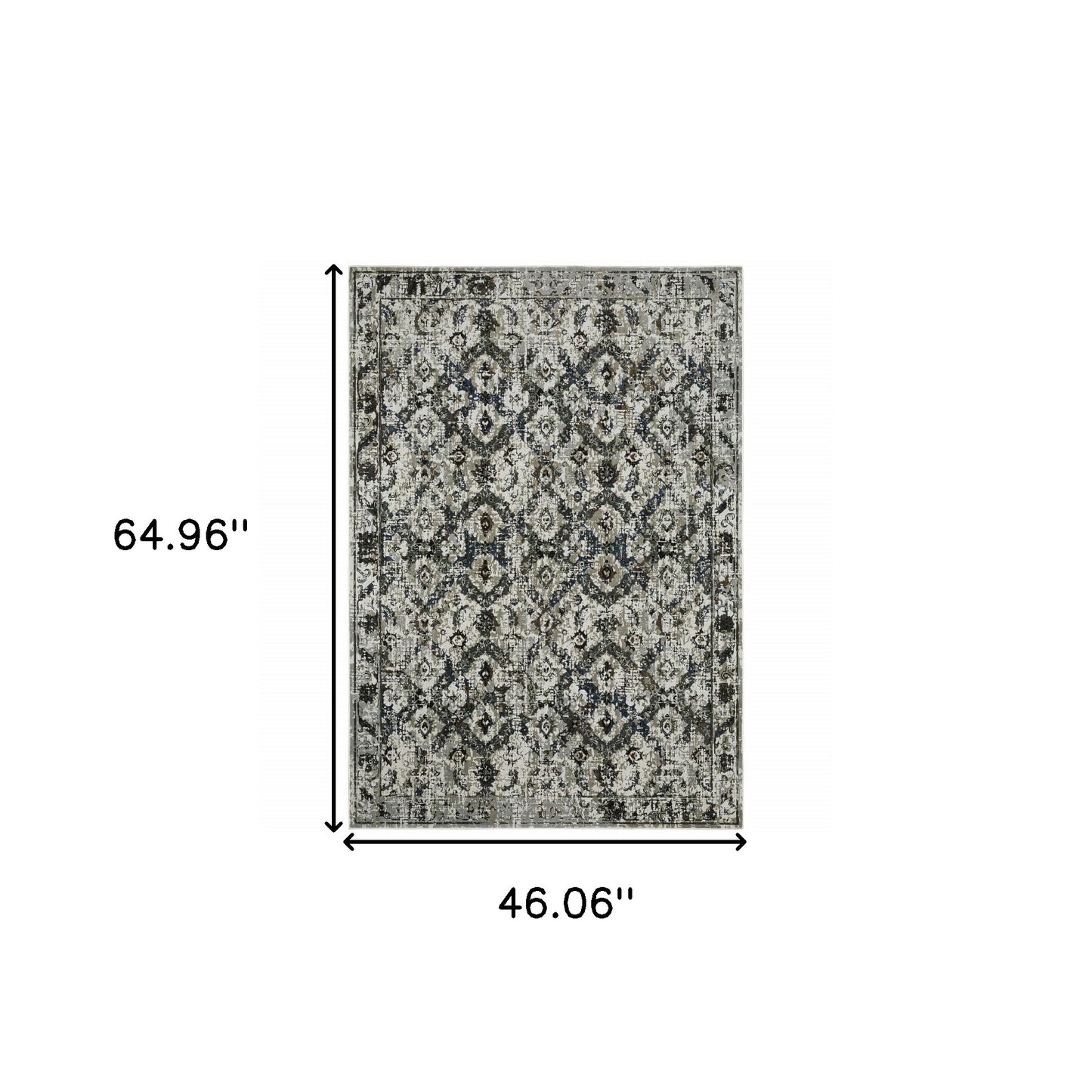 4' X 6' Ivory Charcoal Grey Blue Rust Gold And Brown Oriental Power Loom Stain Resistant Area Rug