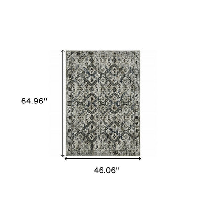 4' x 6' charcoal and gray oriental distressed area rug