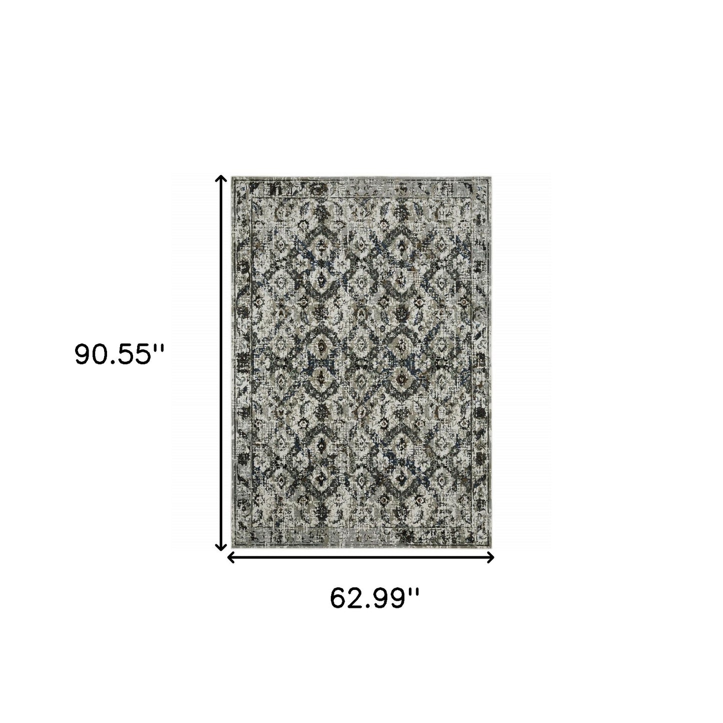5' X 8' Ivory Charcoal Grey Blue Rust Gold And Brown Oriental Power Loom Stain Resistant Area Rug
