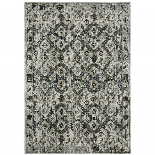 7' X 10' Charcoal And Gray Oriental Distressed Area Rug