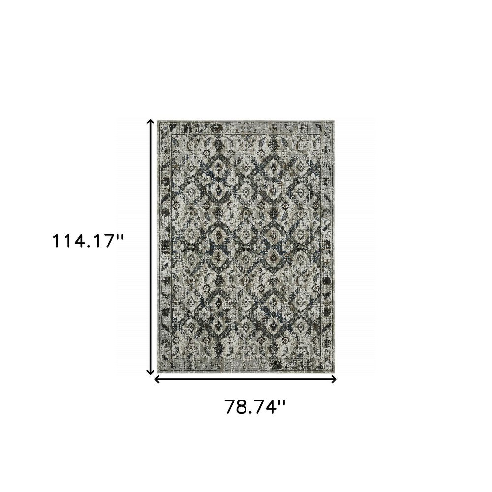 7' X 10' charcoal and gray oriental distressed area rug
