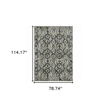 7' X 10' charcoal and gray oriental distressed area rug