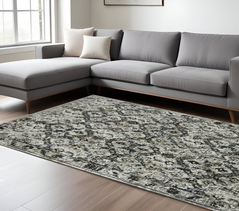 7' X 10' Charcoal And Gray Oriental Distressed Area Rug