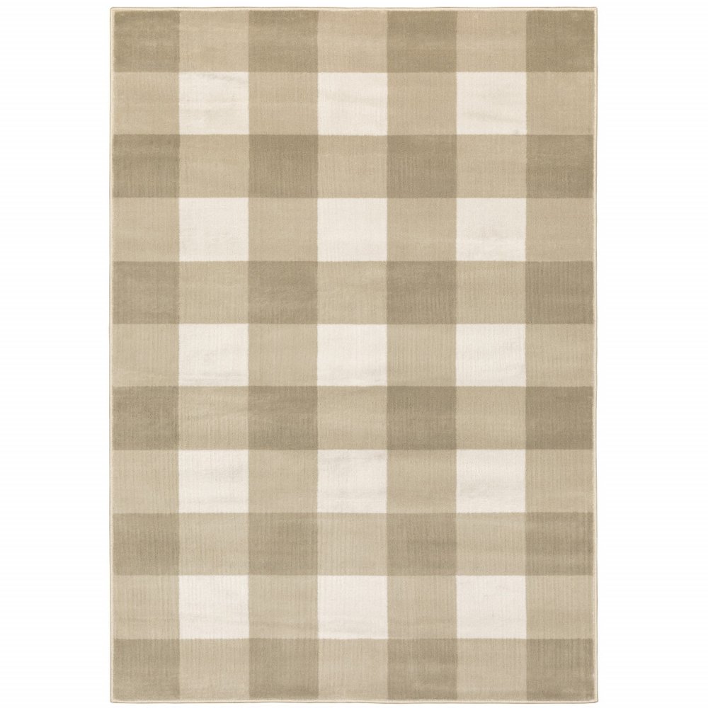 4' X 6' Beige And Ivory Geometric Power Loom Stain Resistant Area Rug