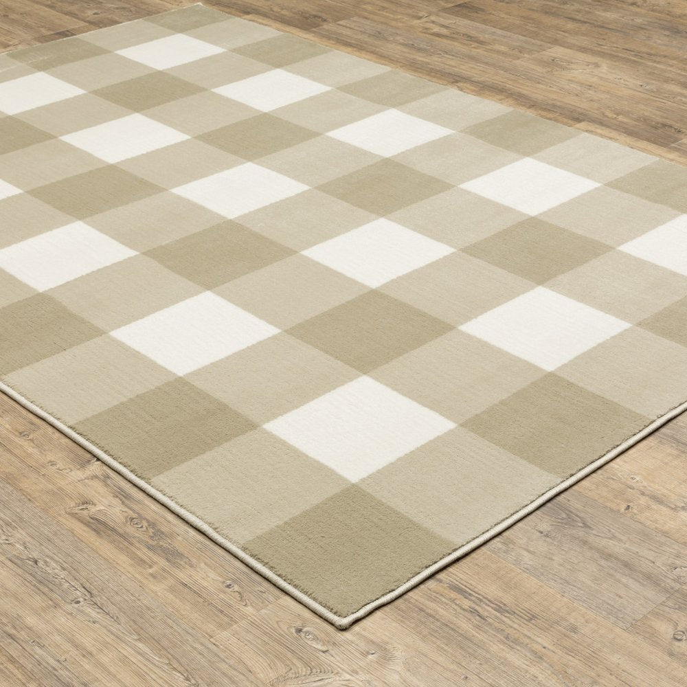 4' X 6' Beige And Ivory Geometric Power Loom Stain Resistant Area Rug