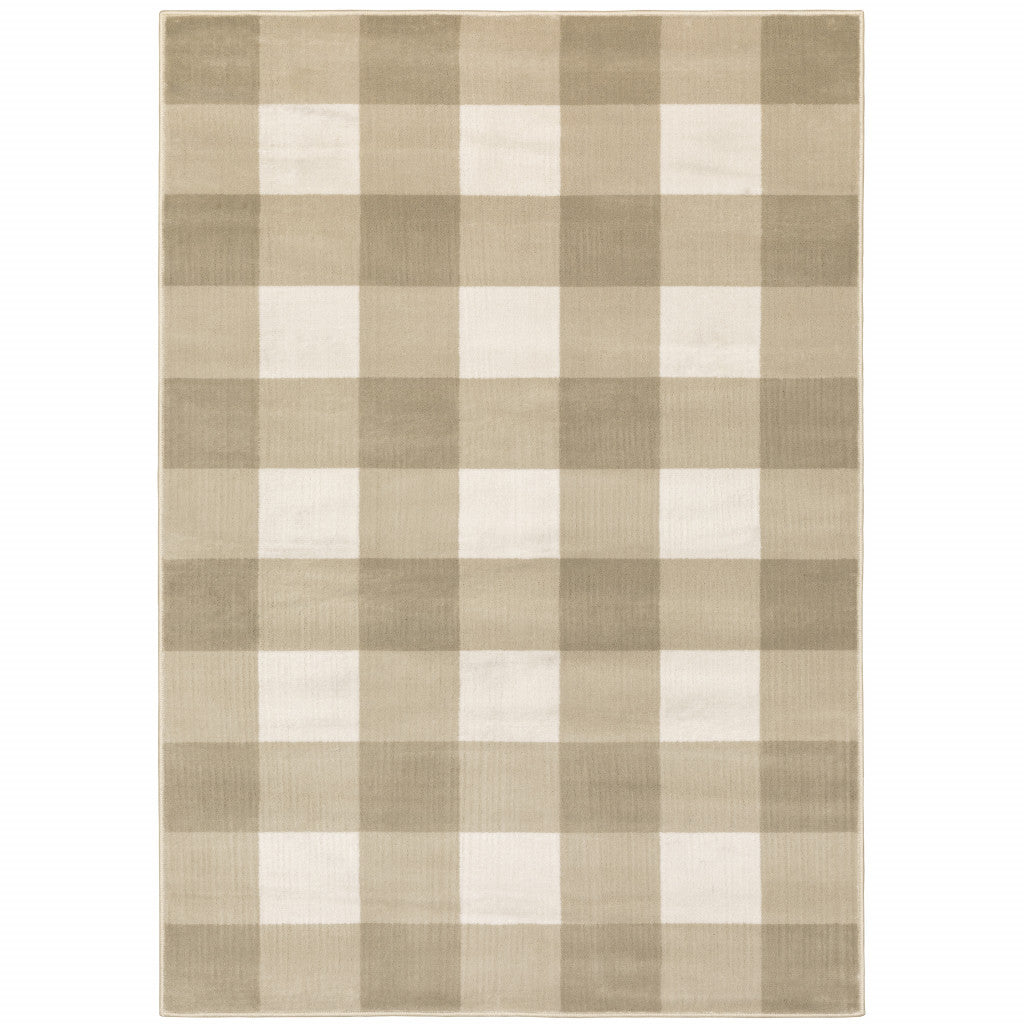 5' X 7' Beige And Ivory Geometric Power Loom Stain Resistant Area Rug