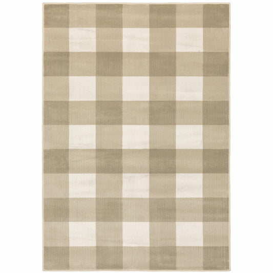 5' X 7' Beige And Ivory Geometric Power Loom Stain Resistant Area Rug