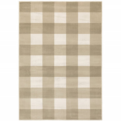 5' X 7' Beige And Ivory Geometric Power Loom Stain Resistant Area Rug