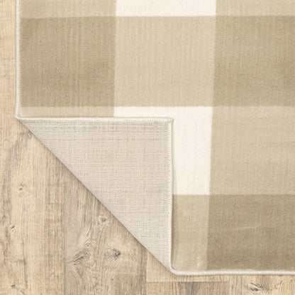 5' X 7' Beige And Ivory Geometric Power Loom Stain Resistant Area Rug