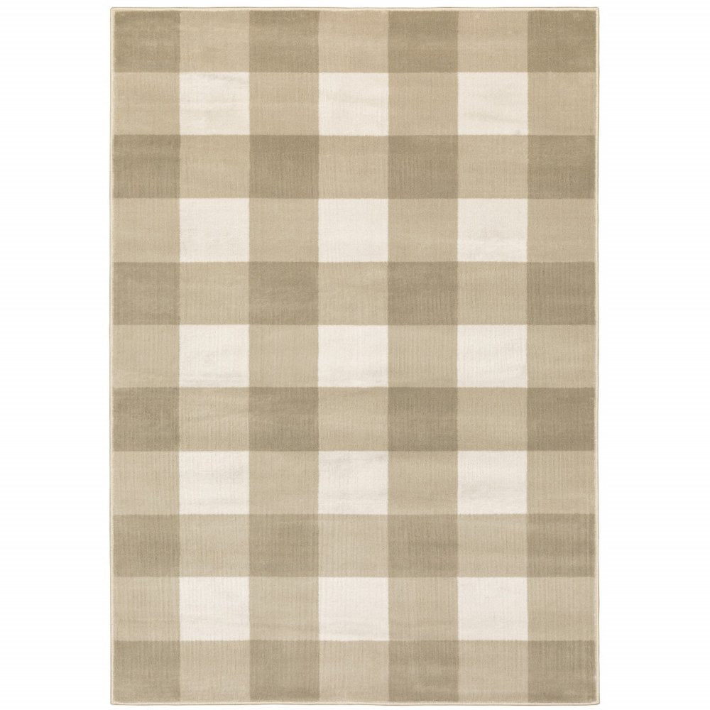 Beige & cream checkerboard rug in large squares; woven textile with a soft, neutral decor.