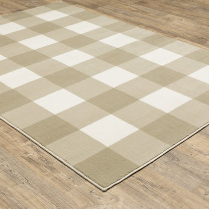 7' X 9' Beige And Ivory Geometric Area Rug