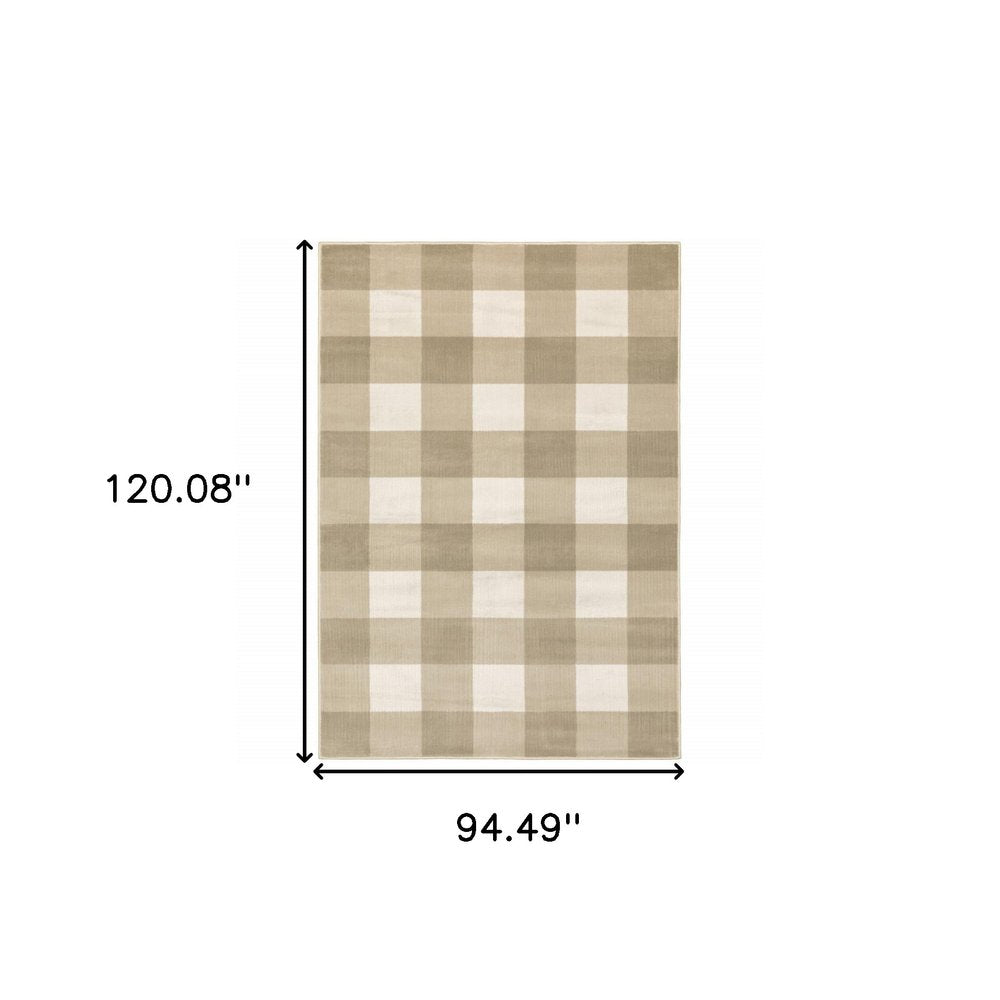 8' x 10' beige and ivory geometric power-loom stain-resistant area rug