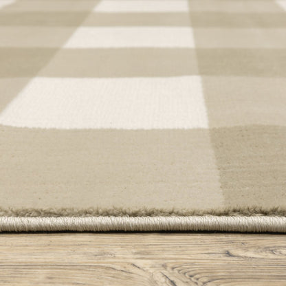 8' x 10' beige and ivory geometric power loom stain resistant area rug