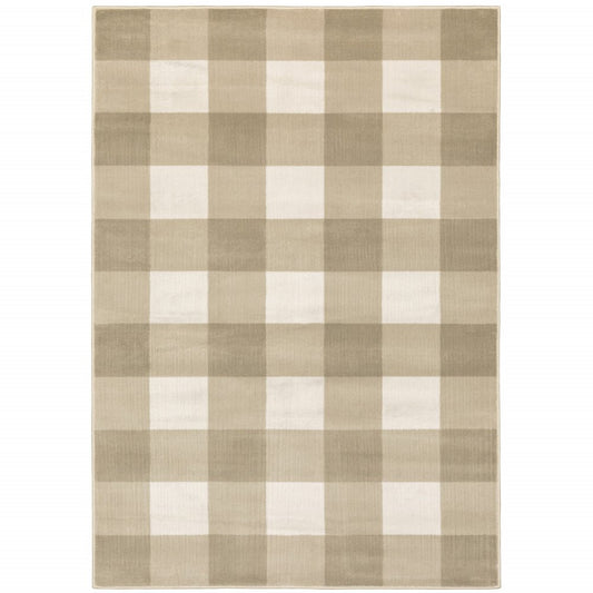 10' X 13' Beige And Ivory Geometric Distressed Area Rug