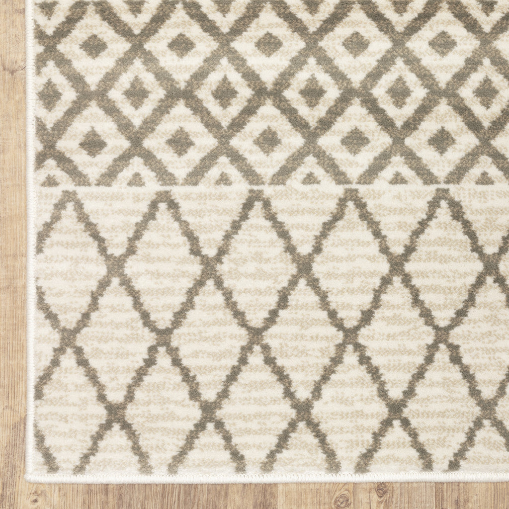 2' X 8' Ivory And Grey Geometric Power Loom Stain Resistant Runner Rug