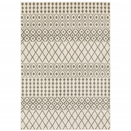 4' X 6' Ivory And Grey Geometric Power Loom Stain Resistant Area Rug