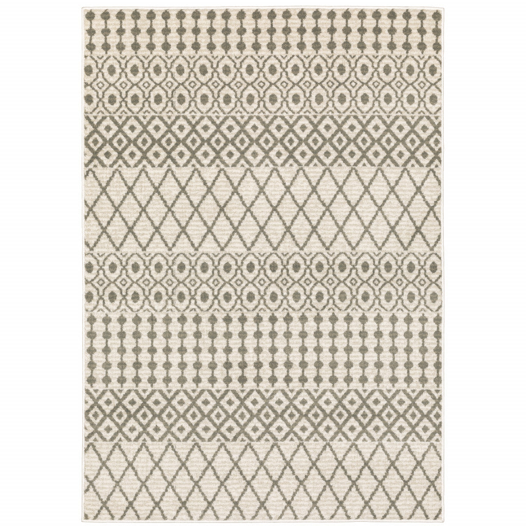 5' X 7' Ivory And Grey Geometric Power Loom Stain Resistant Area Rug