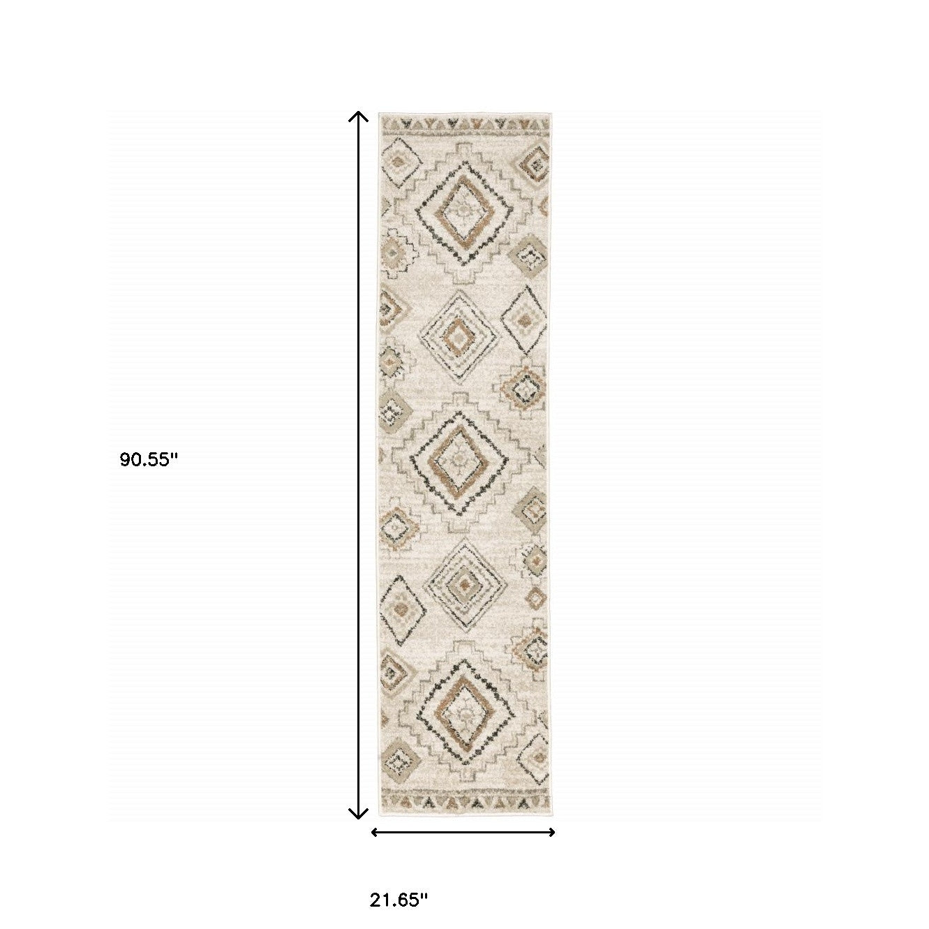 2' X 8' Ivory Orange Tan Black And Grey Southwestern Power Loom Stain Resistant Runner Rug