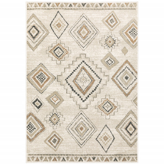 4' X 6' Ivory Orange Tan Black And Grey Southwestern Power Loom Stain Resistant Area Rug