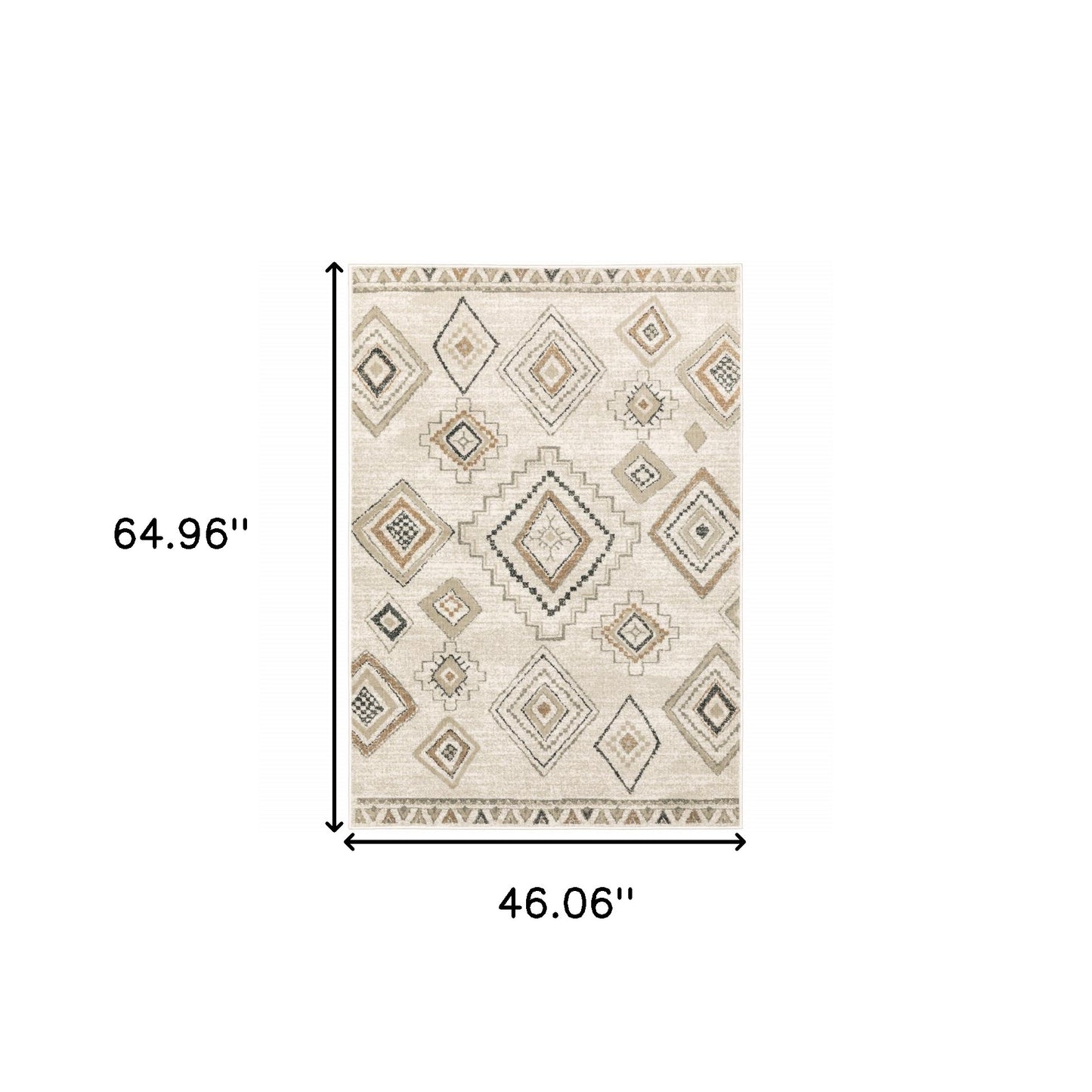 4' X 6' Ivory Orange Tan Black And Grey Southwestern Power Loom Stain Resistant Area Rug