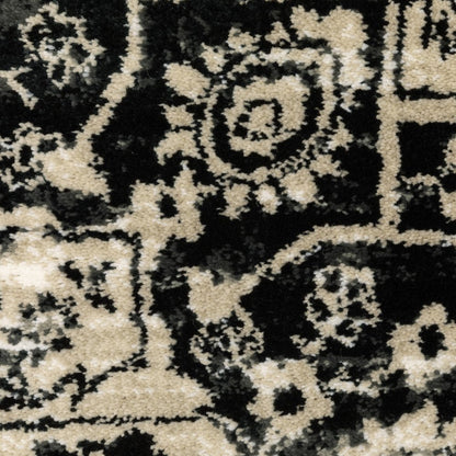 2' X 8' Black Grey Tan And Ivory Oriental Power Loom Stain Resistant Runner Rug