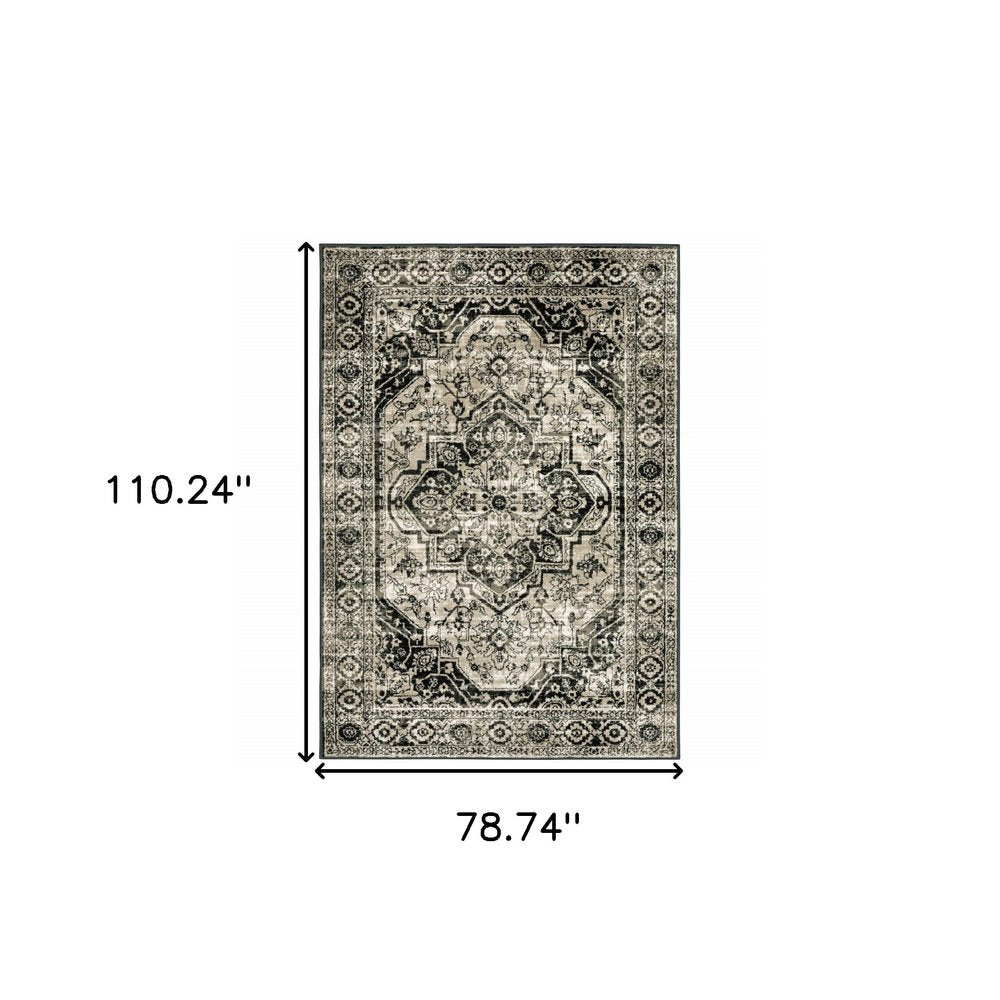 7' X 9' Gray And Ivory Oriental Area Rug