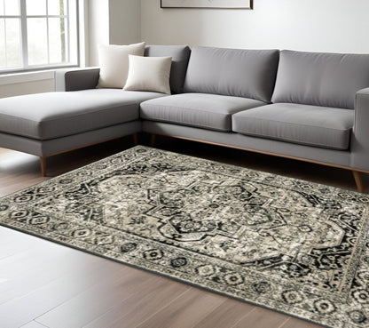 7' X 9' Gray And Ivory Oriental Area Rug