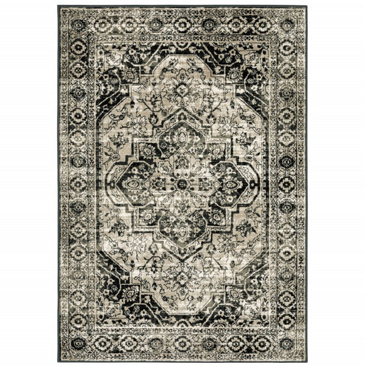 7' X 9' Gray And Ivory Oriental Area Rug