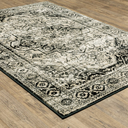 7' X 9' Gray And Ivory Oriental Area Rug
