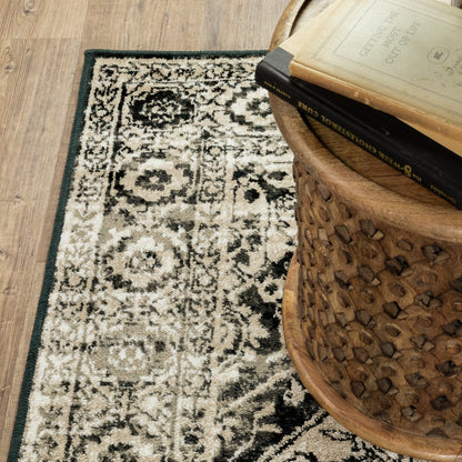7' X 9' Gray And Ivory Oriental Area Rug