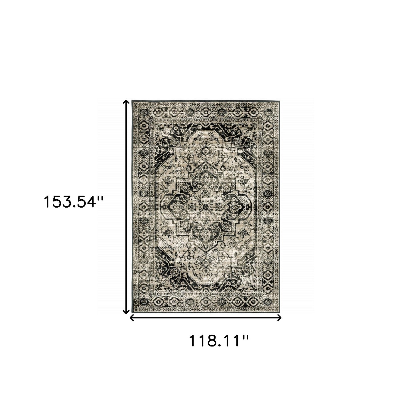 10' X 13' Black Grey Tan And Ivory Oriental Power Loom Stain Resistant Area Rug