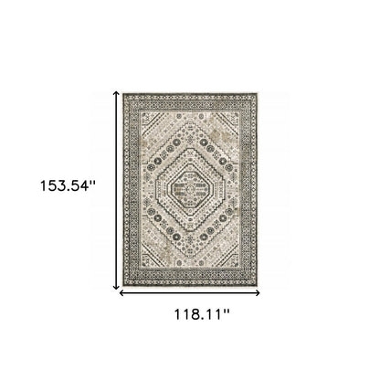 10' X 13' Ivory And Gray Oriental Distressed Area Rug